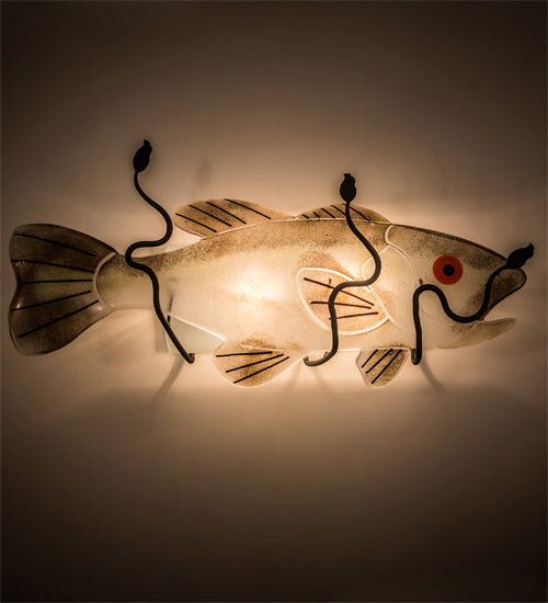 Meyda Lighting Metro Fusion 22" 2-Light Textured Black Bass Wall Sconce With White & Brown Fused Shade Glass