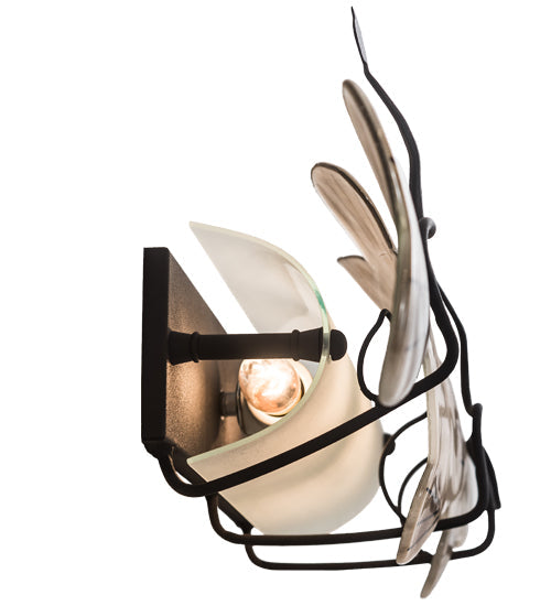 Meyda Lighting Metro Fusion 22" 2-Light Textured Black Bass Wall Sconce With White & Brown Fused Shade Glass