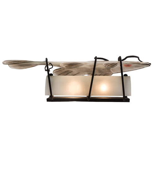 Meyda Lighting Metro Fusion 22" 2-Light Textured Black Bass Wall Sconce With White & Brown Fused Shade Glass