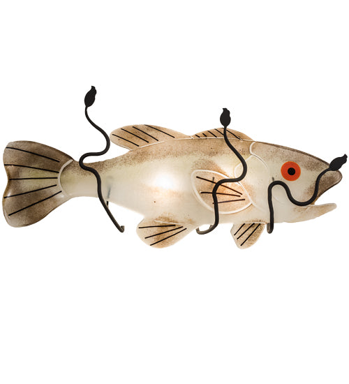 Meyda Lighting Metro Fusion 22" 2-Light Textured Black Bass Wall Sconce With White & Brown Fused Shade Glass