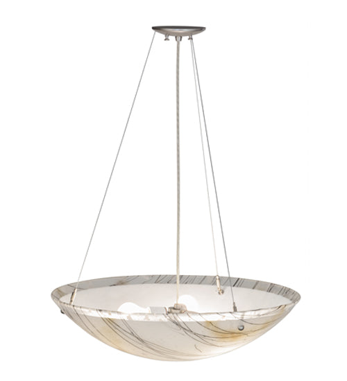 Meyda Lighting Metro Fusion 24" 3-Light Brushed Nickel Ramoscelli Inverted Pendant Light With White Iridescent & Clear Shade Glass