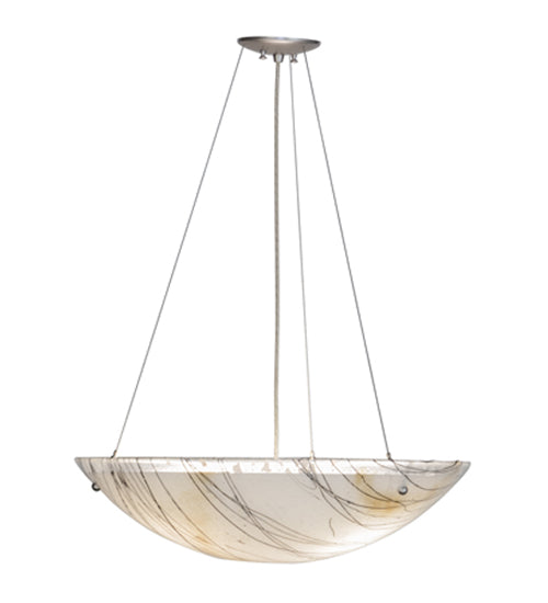 Meyda Lighting Metro Fusion 24" 3-Light Brushed Nickel Ramoscelli Inverted Pendant Light With White Iridescent & Clear Shade Glass