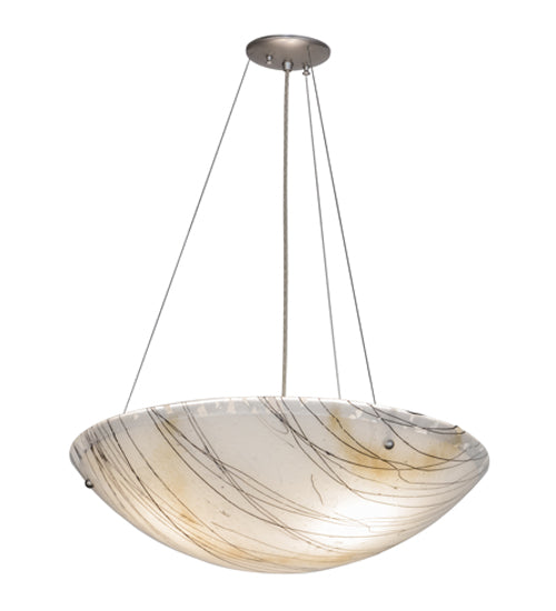 Meyda Lighting Metro Fusion 24" 3-Light Brushed Nickel Ramoscelli Inverted Pendant Light With White Iridescent & Clear Shade Glass