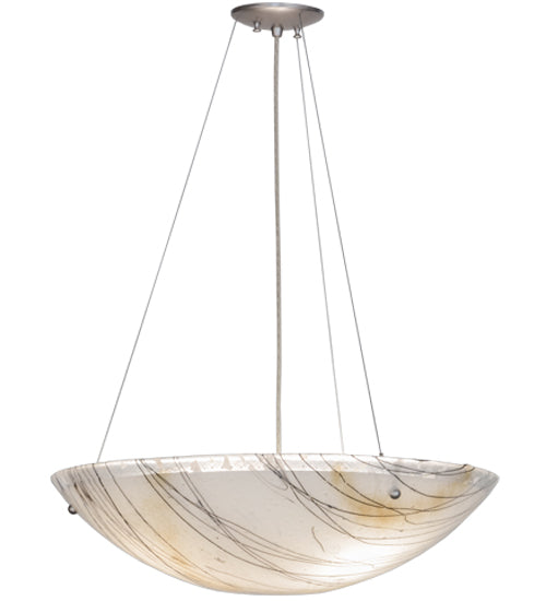 Meyda Lighting Metro Fusion 24" 3-Light Brushed Nickel Ramoscelli Inverted Pendant Light With White Iridescent & Clear Shade Glass