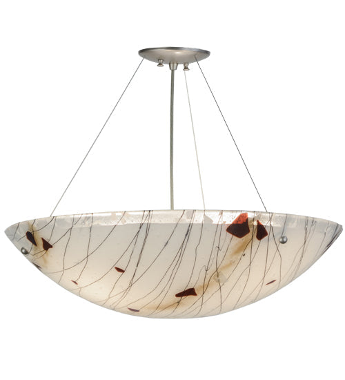 Meyda Lighting Metro Fusion 24" 3-Light Brushed Nickel Ramoscelli Inverted Pendant Light With White Iridescent Shade Glass
