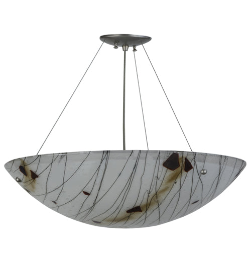Meyda Lighting Metro Fusion 24" 3-Light Brushed Nickel Ramoscelli Inverted Pendant Light With White Iridescent Shade Glass