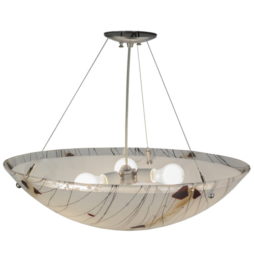 Meyda Lighting Metro Fusion 24" 3-Light Brushed Nickel Ramoscelli Inverted Pendant Light With White Iridescent Shade Glass