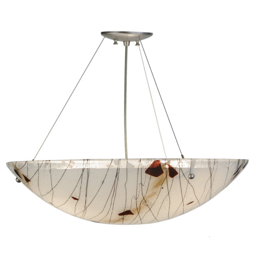Meyda Lighting Metro Fusion 24" 3-Light Brushed Nickel Ramoscelli Inverted Pendant Light With White Iridescent Shade Glass