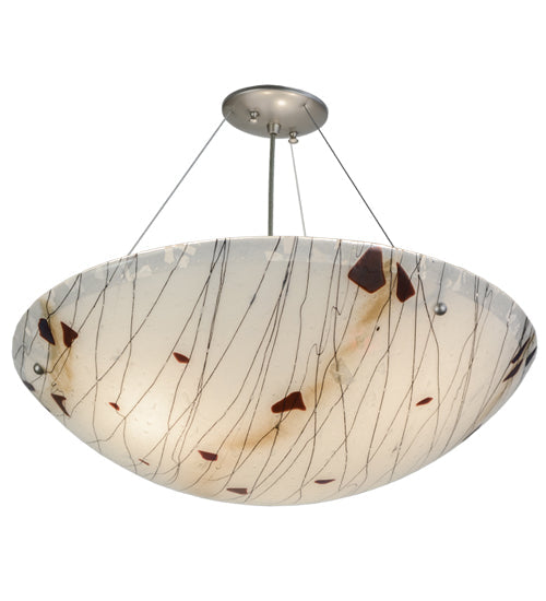 Meyda Lighting Metro Fusion 24" 3-Light Brushed Nickel Ramoscelli Inverted Pendant Light With White Iridescent Shade Glass