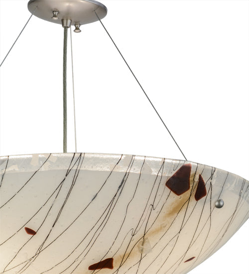 Meyda Lighting Metro Fusion 24" 3-Light Brushed Nickel Ramoscelli Inverted Pendant Light With White Iridescent Shade Glass
