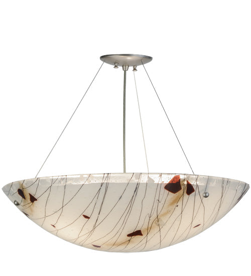 Meyda Lighting Metro Fusion 24" 3-Light Brushed Nickel Ramoscelli Inverted Pendant Light With White Iridescent Shade Glass