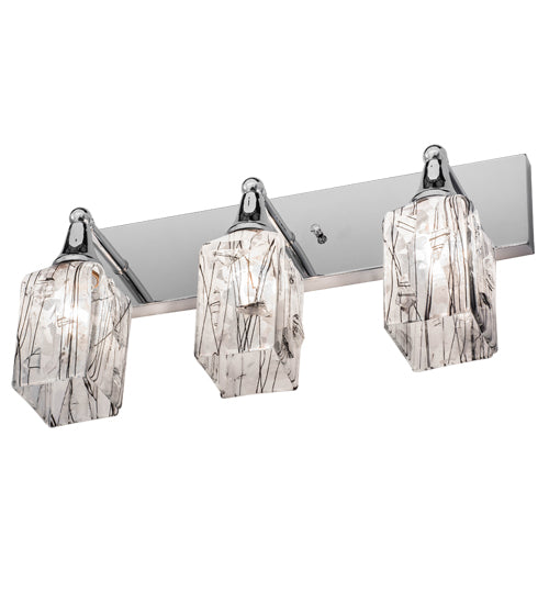 Meyda Lighting Metro Fusion 24" 3-Light Chrome Licorice Vanity Light With Clear & Black Strips Shade Glass