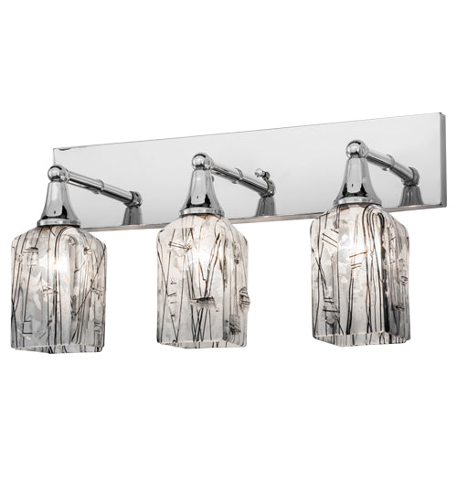 Meyda Lighting Metro Fusion 24" 3-Light Chrome Licorice Vanity Light With Clear & Black Strips Shade Glass