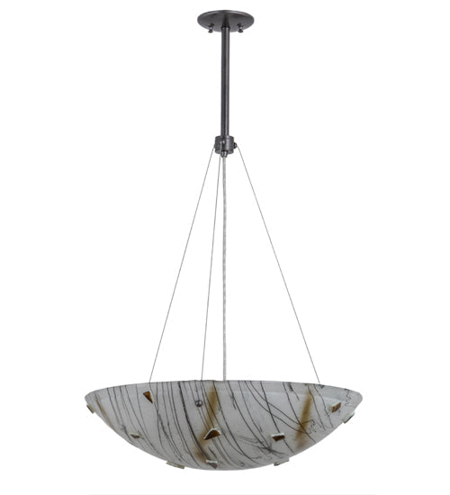 Meyda Lighting Metro Fusion 24" 3-Light Cosmic Silver Vein Ramoscelli Inverted Pendant Light With Multi-Colored Shade Glass