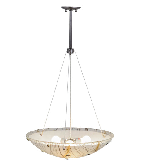 Meyda Lighting Metro Fusion 24" 3-Light Cosmic Silver Vein Ramoscelli Inverted Pendant Light With Multi-Colored Shade Glass
