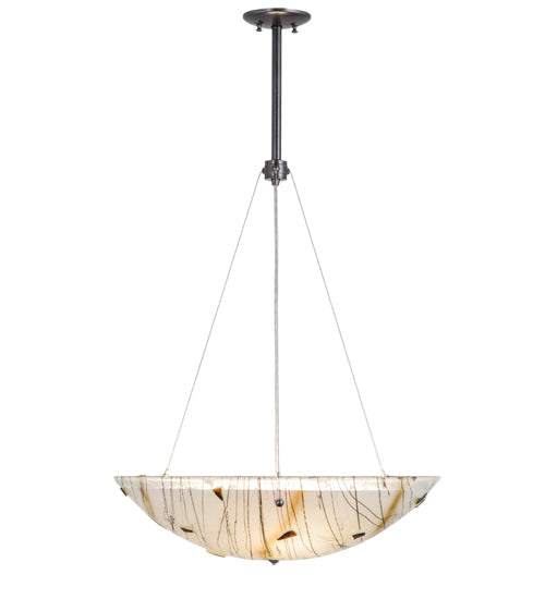 Meyda Lighting Metro Fusion 24" 3-Light Cosmic Silver Vein Ramoscelli Inverted Pendant Light With Multi-Colored Shade Glass