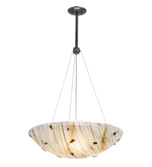 Meyda Lighting Metro Fusion 24" 3-Light Cosmic Silver Vein Ramoscelli Inverted Pendant Light With Multi-Colored Shade Glass