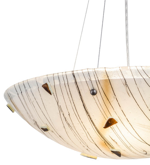 Meyda Lighting Metro Fusion 24" 3-Light Cosmic Silver Vein Ramoscelli Inverted Pendant Light With Multi-Colored Shade Glass