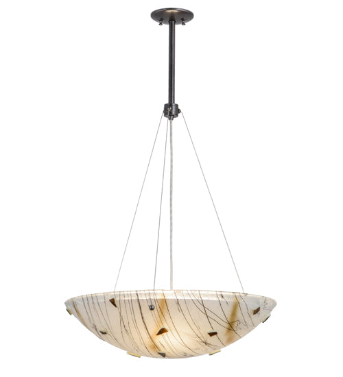 Meyda Lighting Metro Fusion 24" 3-Light Cosmic Silver Vein Ramoscelli Inverted Pendant Light With Multi-Colored Shade Glass