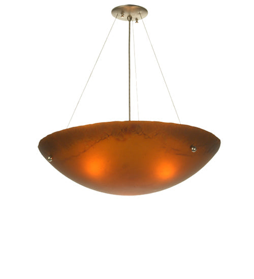 Meyda Lighting Metro Fusion 24" 3-Light Nickel Inverted Pendant Light With Amber Shade Glass