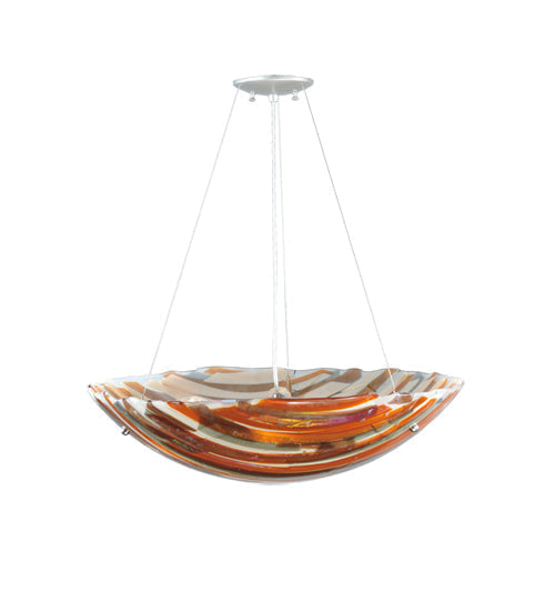 Meyda Lighting Metro Fusion 24" 3-Light Nickel Marina Inverted Pendant Light With Multi-Colored Shade Glass