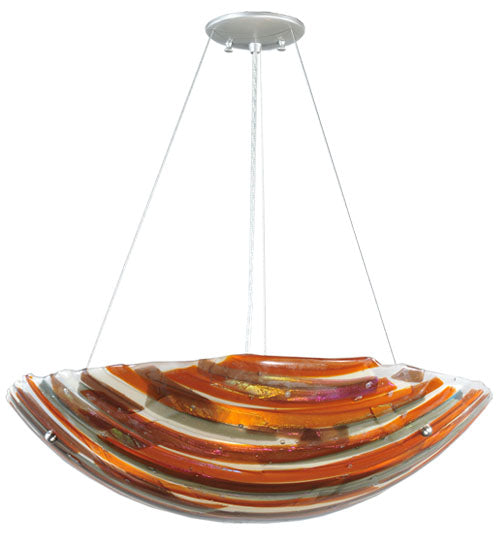 Meyda Lighting Metro Fusion 24" 3-Light Nickel Marina Inverted Pendant Light With Multi-Colored Shade Glass