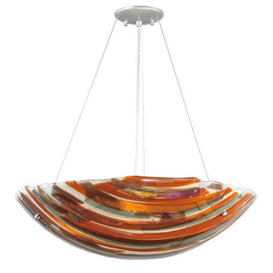Meyda Lighting Metro Fusion 24" 3-Light Nickel Marina Inverted Pendant Light With Multi-Colored Shade Glass