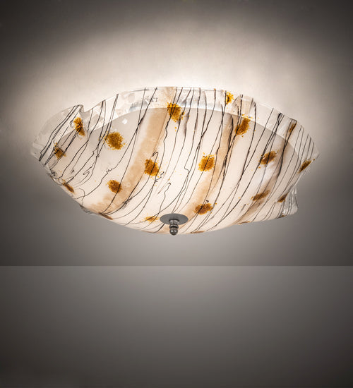 Meyda Lighting Metro Fusion 24" 3-Light Nickel Ramoscelli Flush Mount Light With Brown & White Fused Shade Glass
