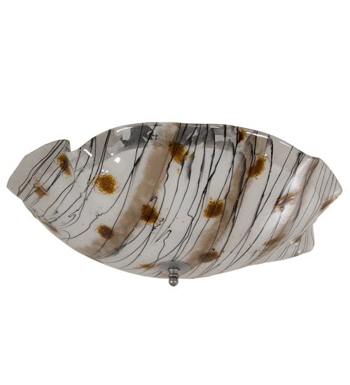Meyda Lighting Metro Fusion 24" 3-Light Nickel Ramoscelli Flush Mount Light With Brown & White Fused Shade Glass