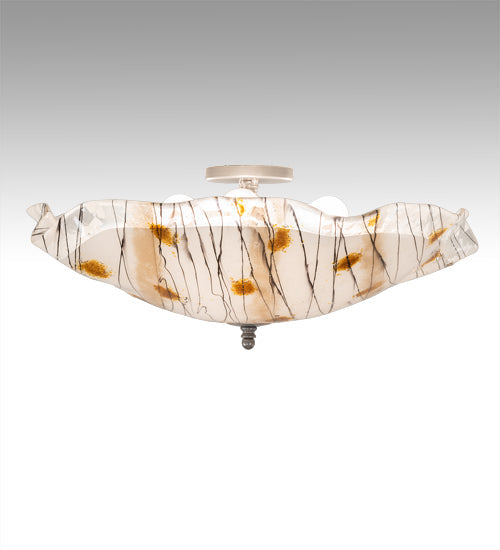Meyda Lighting Metro Fusion 24" 3-Light Nickel Ramoscelli Flush Mount Light With Brown & White Fused Shade Glass