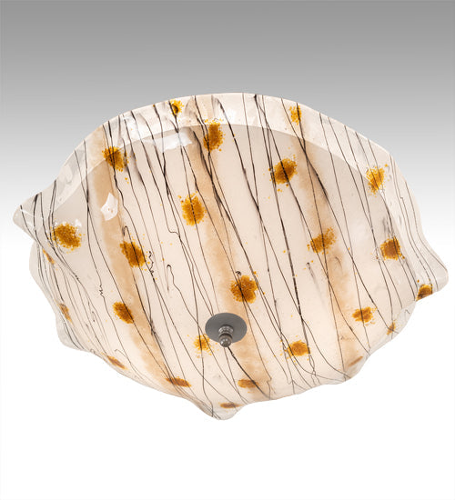 Meyda Lighting Metro Fusion 24" 3-Light Nickel Ramoscelli Flush Mount Light With Brown & White Fused Shade Glass