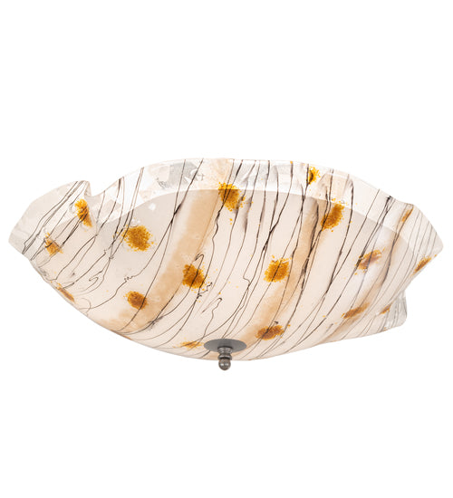 Meyda Lighting Metro Fusion 24" 3-Light Nickel Ramoscelli Flush Mount Light With Brown & White Fused Shade Glass