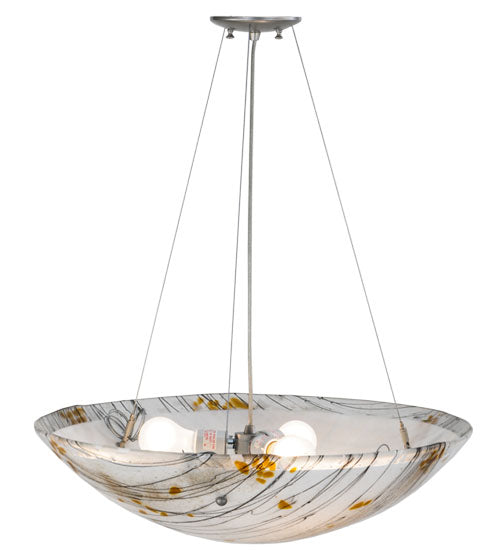 Meyda Lighting Metro Fusion 24" 3-Light Nickel Ramoscelli Inverted Pendant Light With White Fused Shade Glass