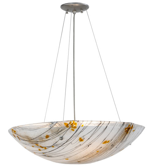 Meyda Lighting Metro Fusion 24" 3-Light Nickel Ramoscelli Inverted Pendant Light With White Fused Shade Glass