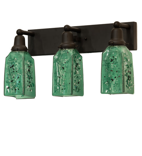 Meyda Lighting Metro Fusion 24" 3-Light Oil Rubbed Bronze Seaglass Vanity Light With Green & Black Frit Draped Shade Glass