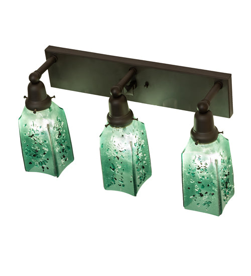 Meyda Lighting Metro Fusion 24" 3-Light Oil Rubbed Bronze Seaglass Vanity Light With Green & Black Frit Draped Shade Glass