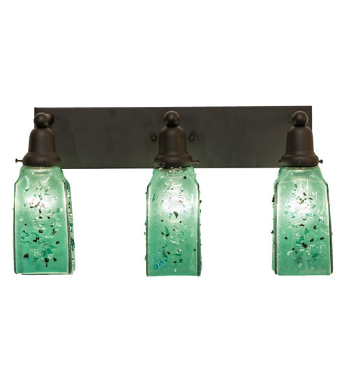 Meyda Lighting Metro Fusion 24" 3-Light Oil Rubbed Bronze Seaglass Vanity Light With Green & Black Frit Draped Shade Glass