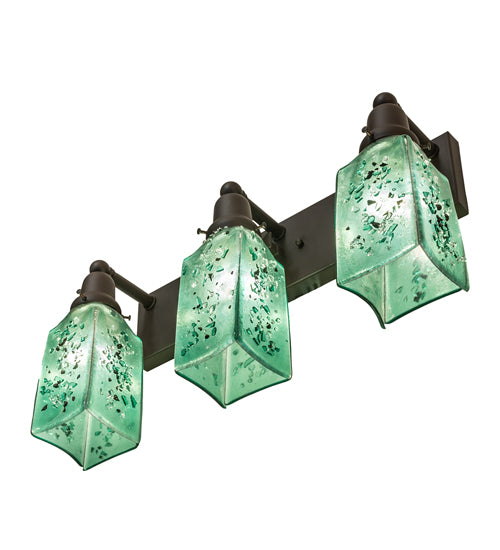 Meyda Lighting Metro Fusion 24" 3-Light Oil Rubbed Bronze Seaglass Vanity Light With Green & Black Frit Draped Shade Glass