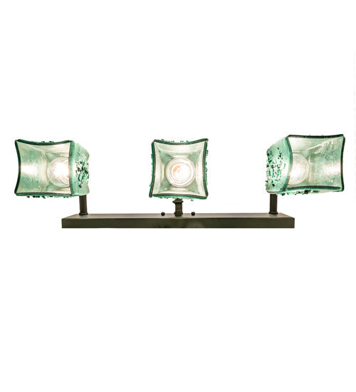 Meyda Lighting Metro Fusion 24" 3-Light Oil Rubbed Bronze Seaglass Vanity Light With Green & Black Frit Draped Shade Glass