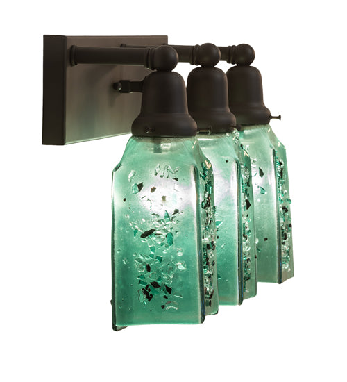 Meyda Lighting Metro Fusion 24" 3-Light Oil Rubbed Bronze Seaglass Vanity Light With Green & Black Frit Draped Shade Glass