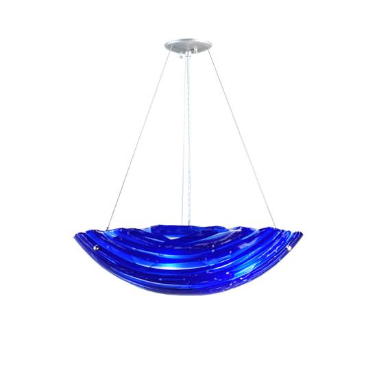 Meyda Lighting Metro Fusion 24" 3-Light Silver Inverted Pendant Light With Blue Shade Glass