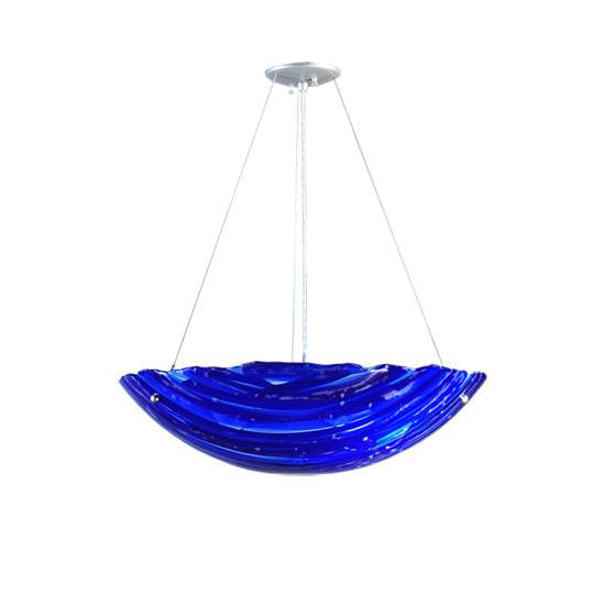 Meyda Lighting Metro Fusion 24" 3-Light Silver Inverted Pendant Light With Blue Shade Glass