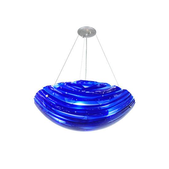 Meyda Lighting Metro Fusion 24" 3-Light Silver Inverted Pendant Light With Blue Shade Glass