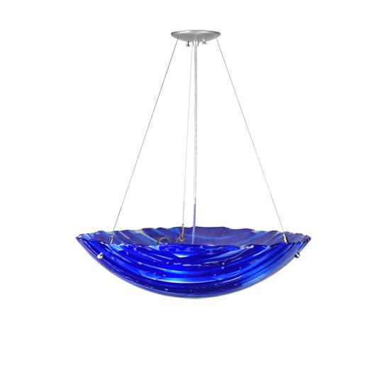 Meyda Lighting Metro Fusion 24" 3-Light Silver Inverted Pendant Light With Blue Shade Glass