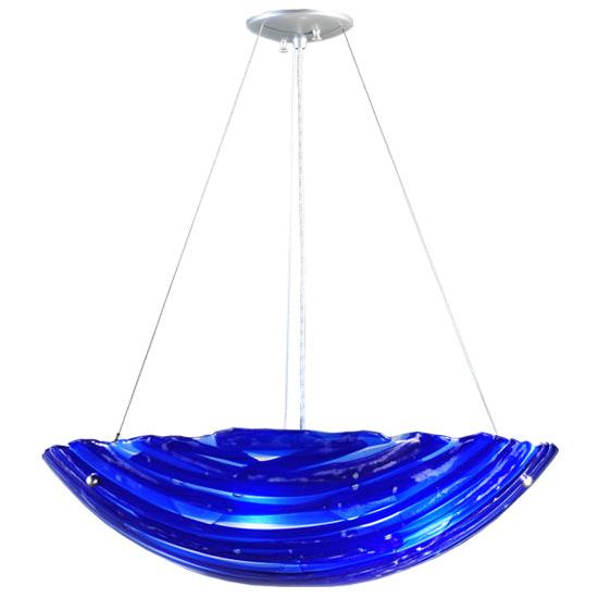 Meyda Lighting Metro Fusion 24" 3-Light Silver Inverted Pendant Light With Blue Shade Glass