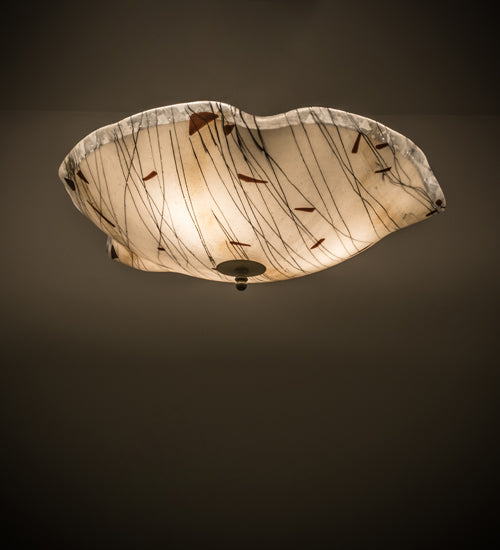 Meyda Lighting Metro Fusion 24" 3-Light Silver Ramoscelli Flush Mount Light With White Iridescent & Black Twig Shade Glass