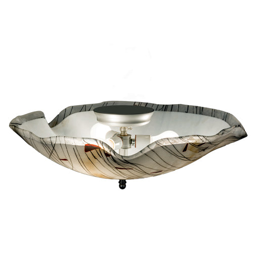Meyda Lighting Metro Fusion 24" 3-Light Silver Ramoscelli Flush Mount Light With White Iridescent & Black Twig Shade Glass