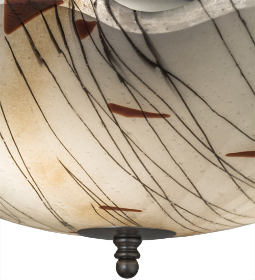 Meyda Lighting Metro Fusion 24" 3-Light Silver Ramoscelli Flush Mount Light With White Iridescent & Black Twig Shade Glass