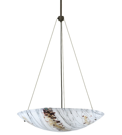 Meyda Lighting Metro Fusion 25" 3-Light Craftsman Brown Inverted Pendant Light With White Ramoscelli Shade Glass