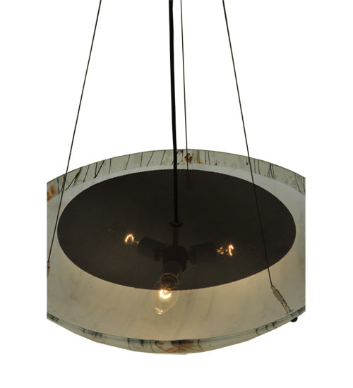 Meyda Lighting Metro Fusion 25" 3-Light Craftsman Brown Inverted Pendant Light With White Ramoscelli Shade Glass